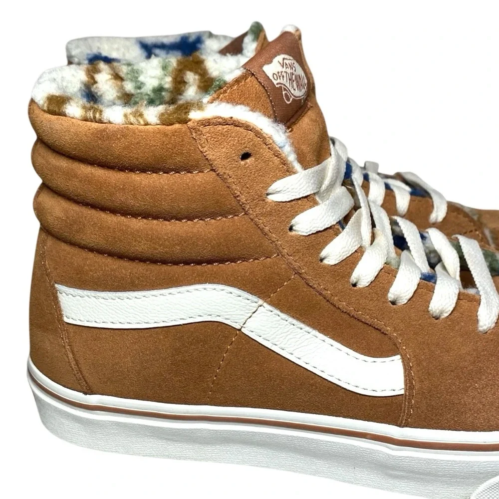 Vans Sk8-Hi Suede High‎ Top Sneakers Tobacco Brown Fleece Lined Multi Pattern